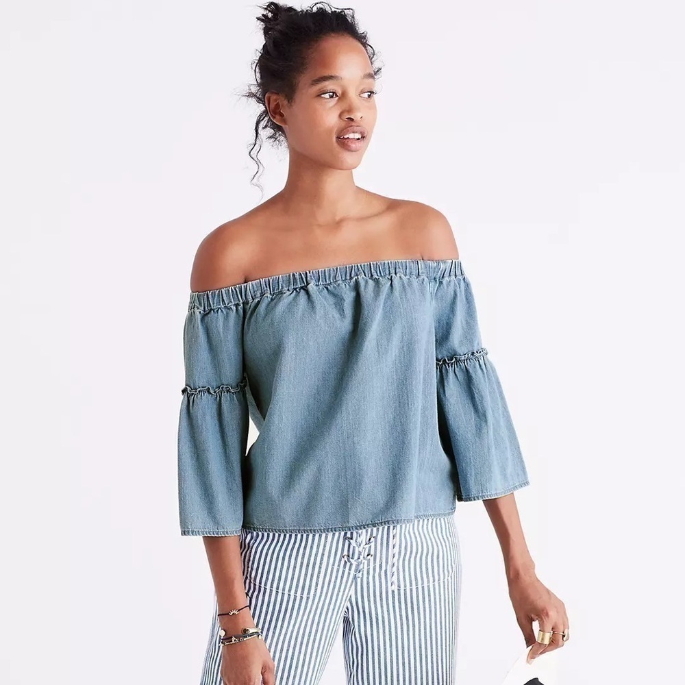 Madewell Azalea Denim Off-the-shoulder Top - XS